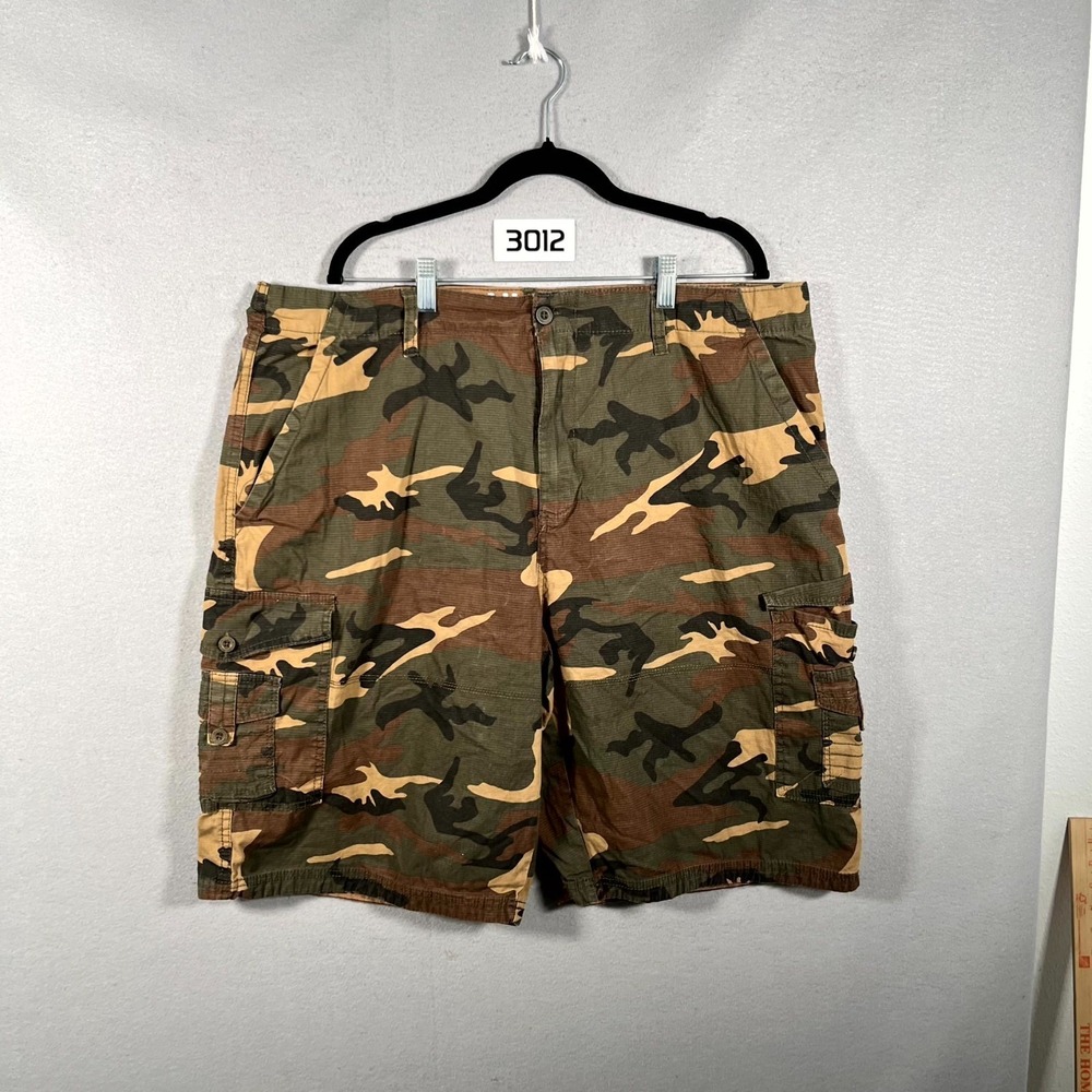 Monument Cargo Shorts Mens 42 Brown Cotton Stretch Camo Woodland Ripstop Casual